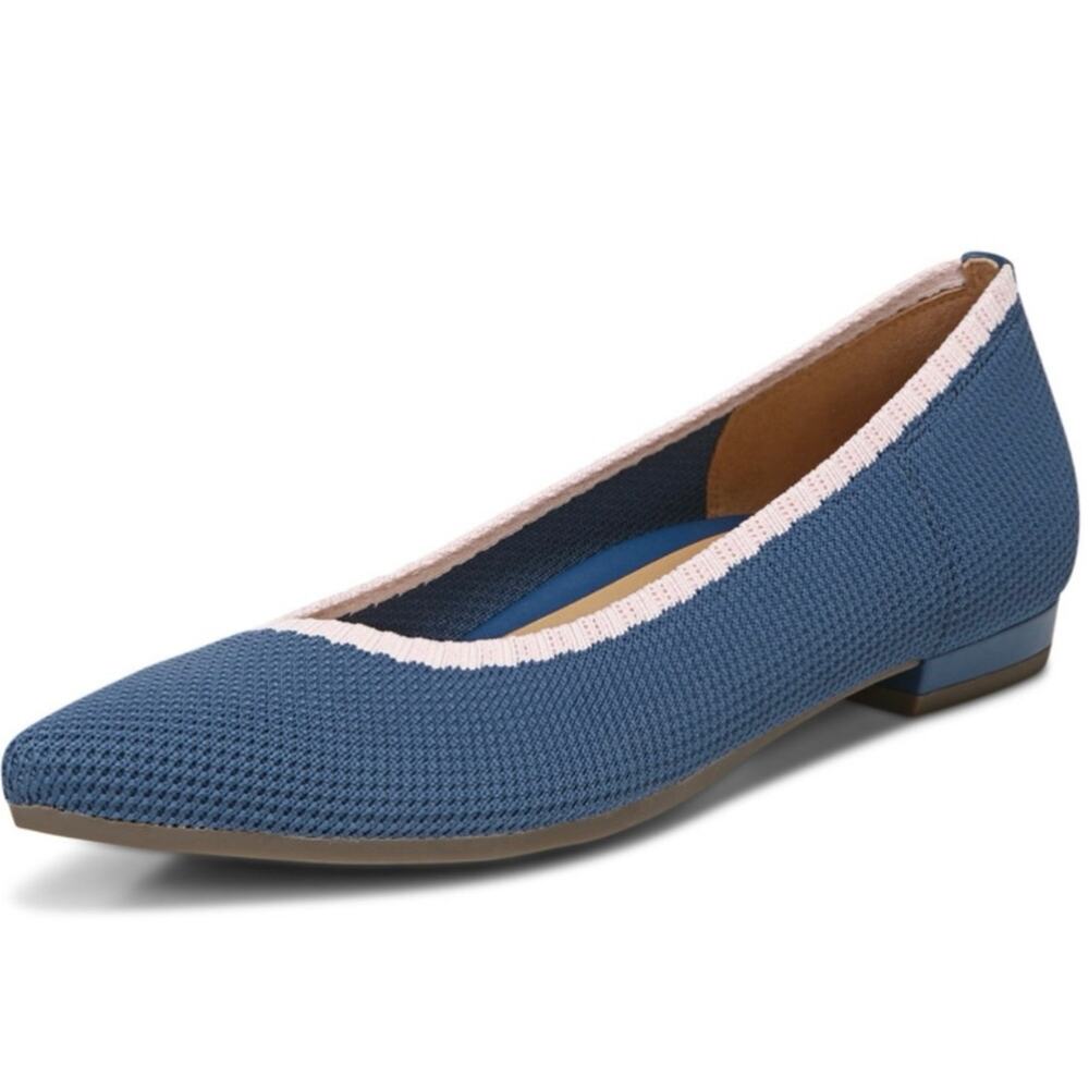 Vionic Blue Knit Pointed Toe Flat with Pink Trim